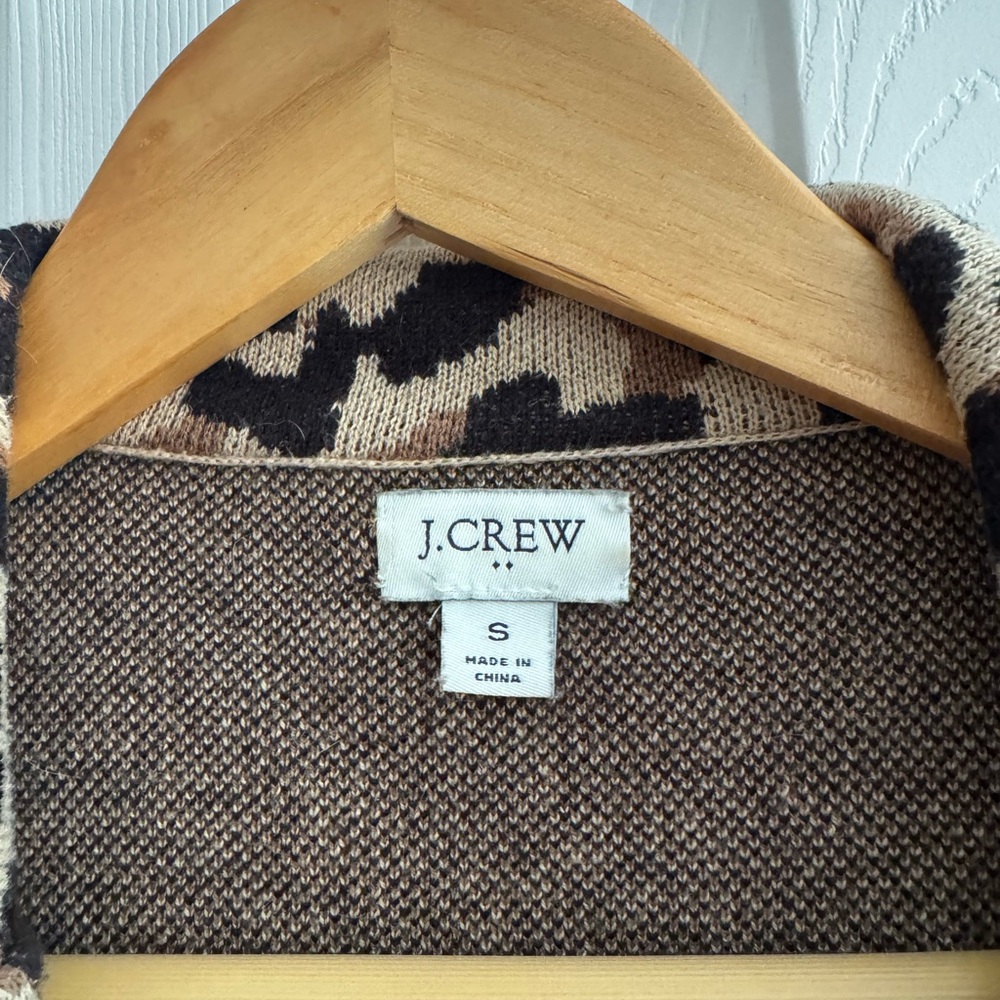 J Crew Sweater Blazer Womens Leopard Print Knit Pockets Cardigan Jacket Size S - Picture 3 of 6